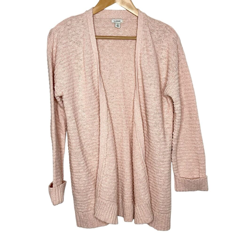 LL Bean Open Cardigan Pink Womens Small Cotton Cottagecore fisherman coastal